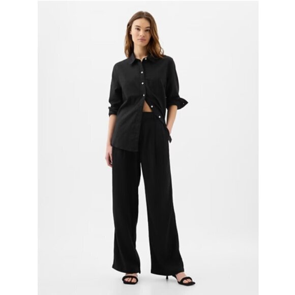 GAP Easy Wide-Leg Linen-Blend Trouser Pants Black 12 PETITE #875360 RT$80 NEW - Picture 1 of 11